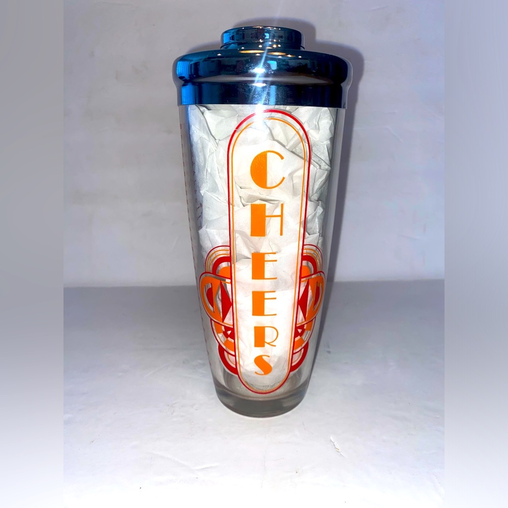 Vintage Irwinware Orange Glass Art Deco Cheers Cocktail Mixer Shaker MidCentury